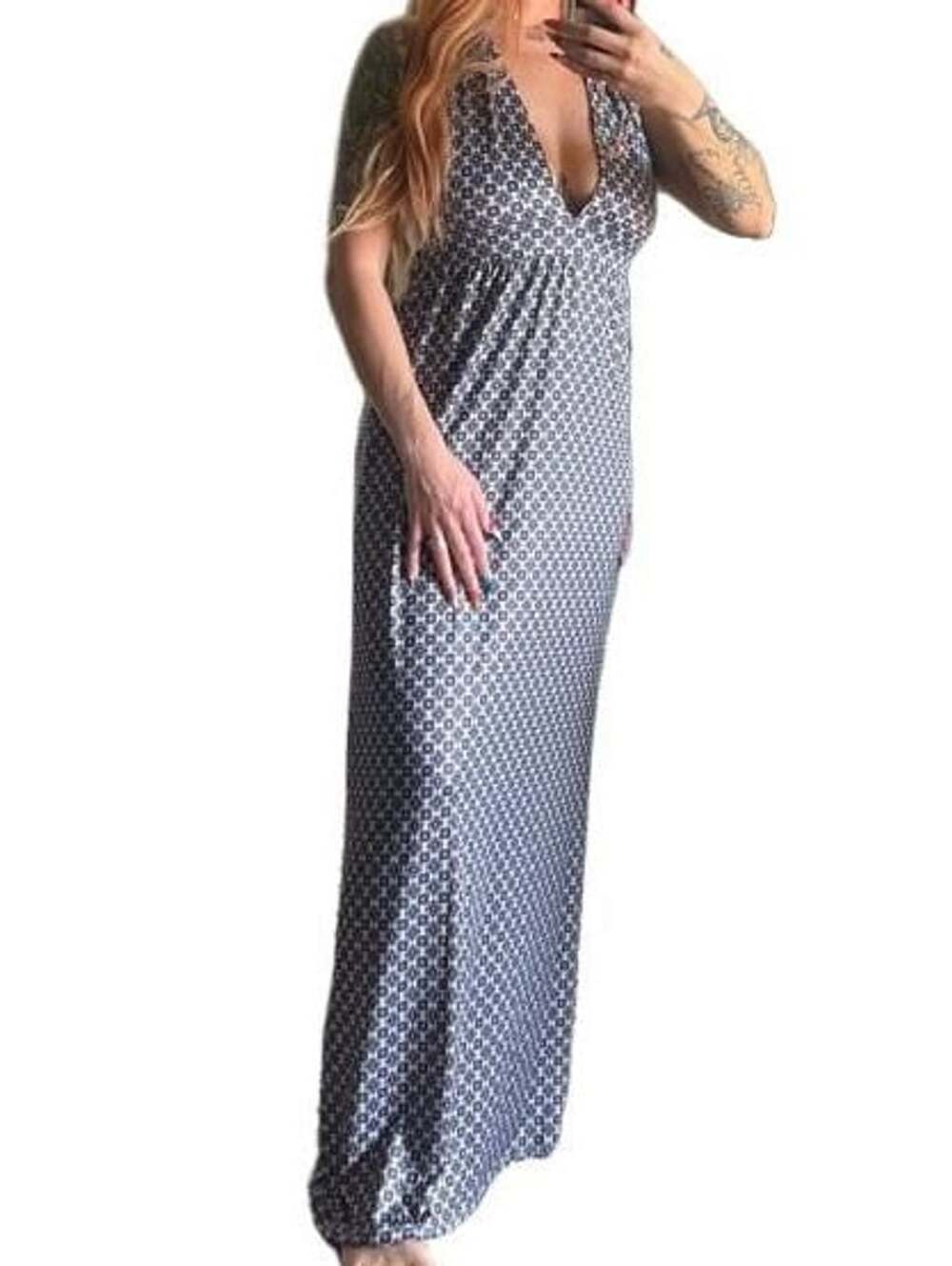 90’s Look Indie Maxi Dress Blue Allover Print Halter L/XL